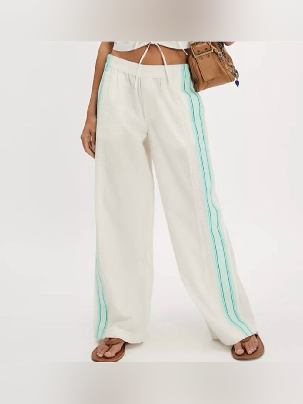 FREE PEOPLE team spirit pull on pants in bleached aqua combo NWT